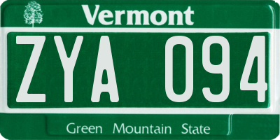 VT license plate ZYA094
