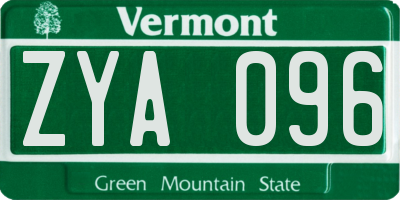 VT license plate ZYA096