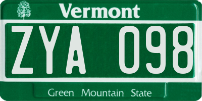 VT license plate ZYA098