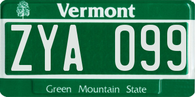 VT license plate ZYA099