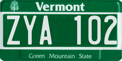 VT license plate ZYA102