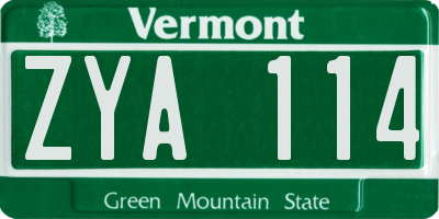 VT license plate ZYA114