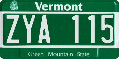 VT license plate ZYA115