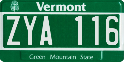 VT license plate ZYA116