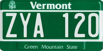 VT license plate ZYA120