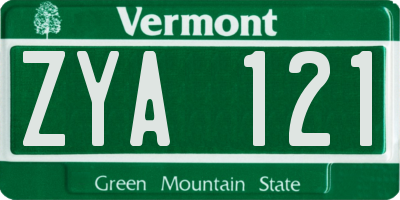 VT license plate ZYA121