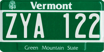 VT license plate ZYA122