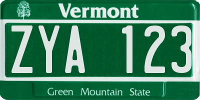 VT license plate ZYA123