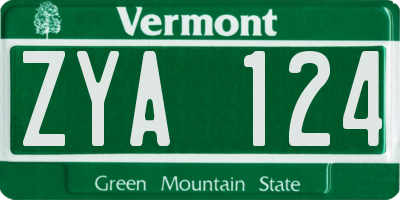 VT license plate ZYA124