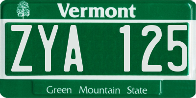VT license plate ZYA125