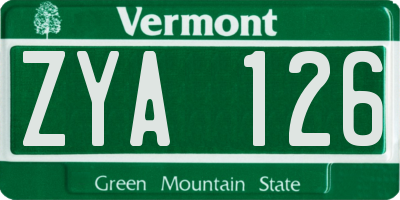 VT license plate ZYA126