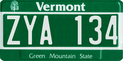 VT license plate ZYA134