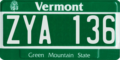 VT license plate ZYA136