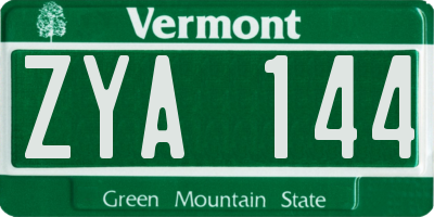 VT license plate ZYA144
