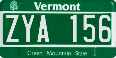 VT license plate ZYA156