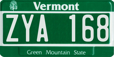 VT license plate ZYA168
