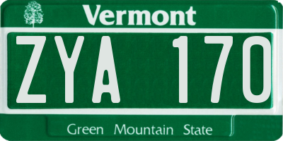 VT license plate ZYA170