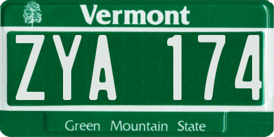 VT license plate ZYA174