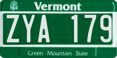 VT license plate ZYA179