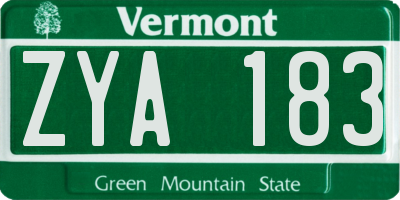 VT license plate ZYA183