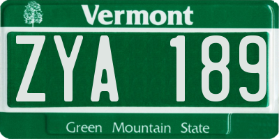 VT license plate ZYA189
