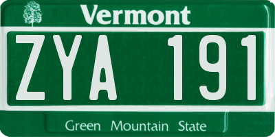 VT license plate ZYA191