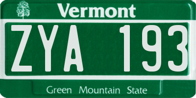 VT license plate ZYA193