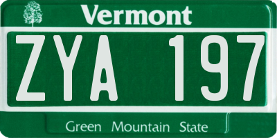 VT license plate ZYA197