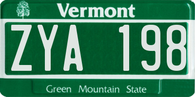 VT license plate ZYA198