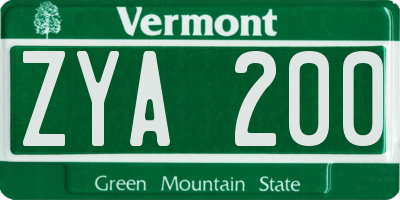 VT license plate ZYA200