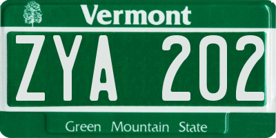 VT license plate ZYA202