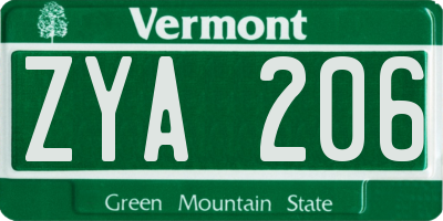 VT license plate ZYA206