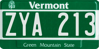VT license plate ZYA213