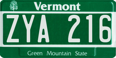 VT license plate ZYA216
