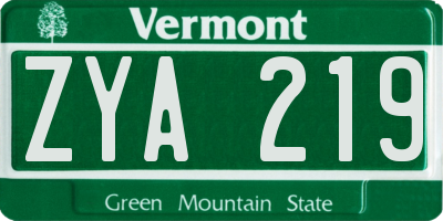 VT license plate ZYA219