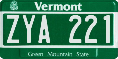 VT license plate ZYA221
