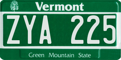 VT license plate ZYA225