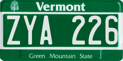 VT license plate ZYA226