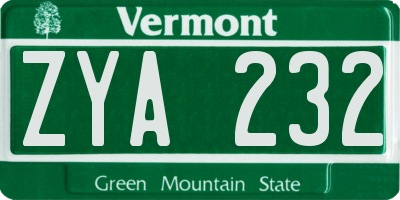 VT license plate ZYA232