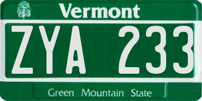 VT license plate ZYA233