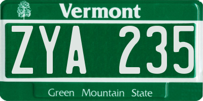 VT license plate ZYA235