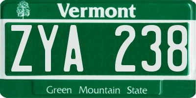 VT license plate ZYA238