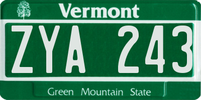 VT license plate ZYA243