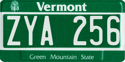 VT license plate ZYA256