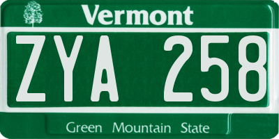 VT license plate ZYA258