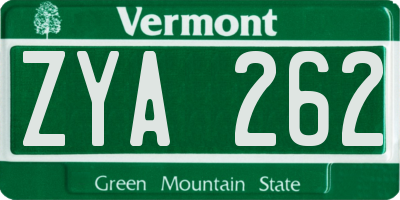 VT license plate ZYA262