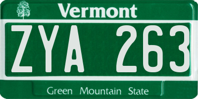 VT license plate ZYA263