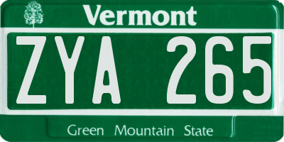 VT license plate ZYA265