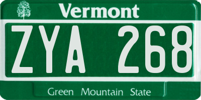 VT license plate ZYA268