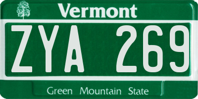 VT license plate ZYA269